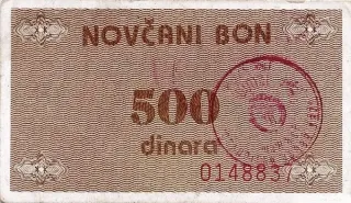 Bosnia and Herzegovina 500 Dinara, 1992 obverse